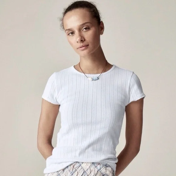 J. Crew Women's Light Blue Pointelle Short-Sleeve T-Shirt, Size XS - Picture 2 of 10